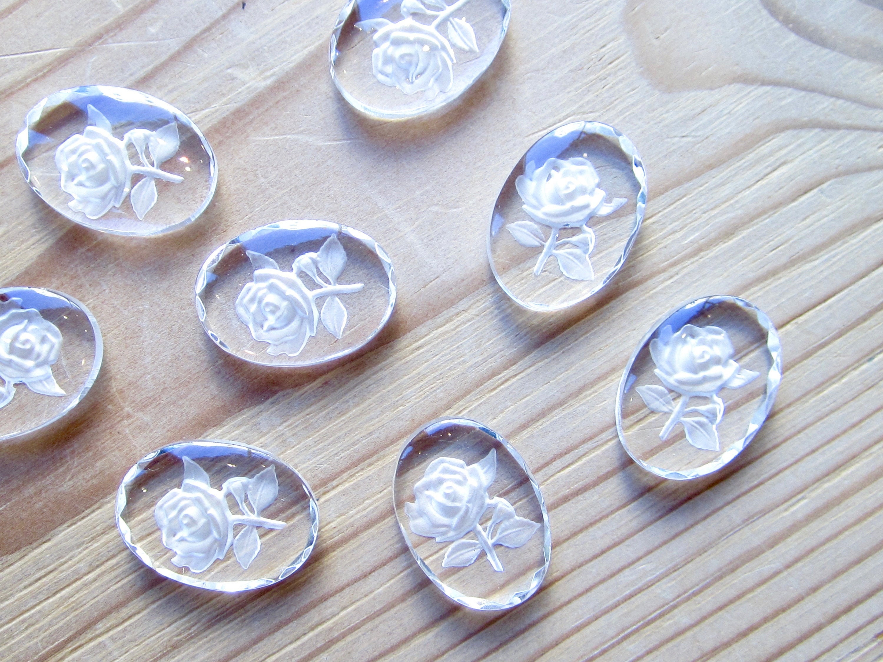 2 handmade glass stones 18x13 oval crystal transparent rose rhinestones original Made in Germany approx. 1970s