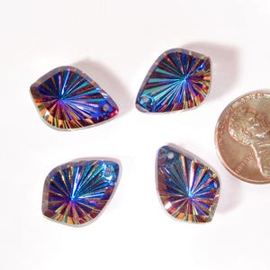 2 drop pendants heliotrope handmade glass stones blue purple diamond glass stones 18x13 mm original Made in west Germany approx 1970