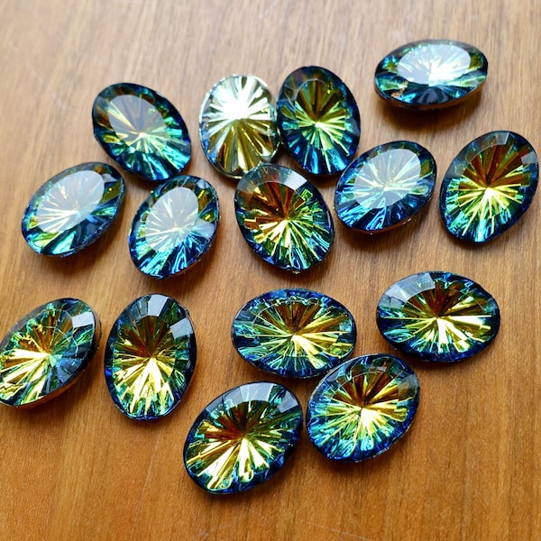 2 handmade glass stones 18x13mm oval sahara rhinestones originally made in Germany 1970s