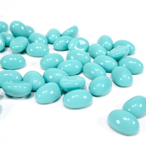 24 cabochons handmade glass stones 8x6mm light blue turquoise opaque rhinestones originally made in Germany made in Germany 1960s