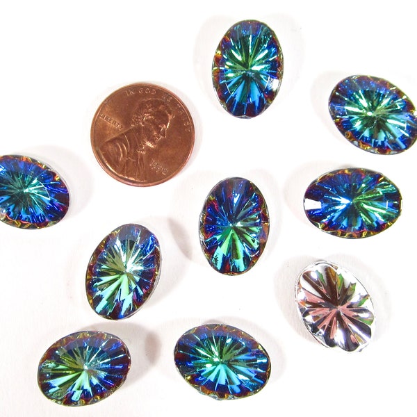 2 handmade glass stones 18x13mm oval bermuda blue rhinestones originally made in Germany 1970s