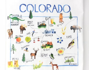 Colorado Map Tea Towel | Colorado Gift | Colorado Kitchen Towel | State of Colorado
