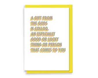 A Gift From The Gods Definition Card | Birthday Card | Thank You Card | Typography Card | Slogan Card | 3D Design Card | 3D Colour Pop