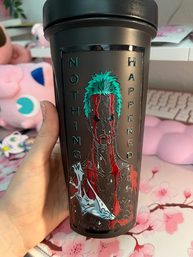 Batidora de proteínas con diseño de espadachín sangriento de anime, accesorio de gimnasio imagen 7