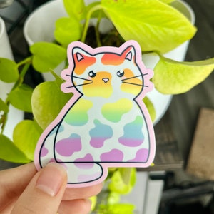 Rainbow Cat Sticker laptop sticker car decal sticker water bottle sticker gift for cat lover gift for animal lover gift idea cat sticker fan