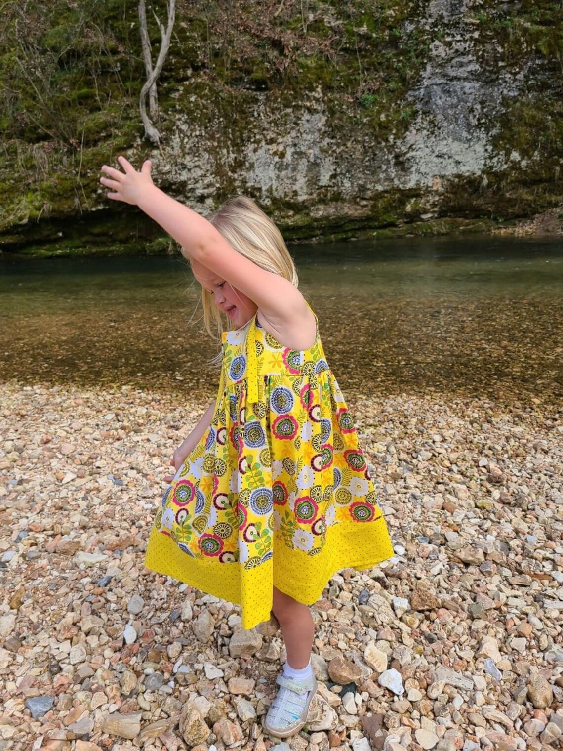 Little Girls Yellow Sundress with Flowers & Polka Dots Toddler Etsy