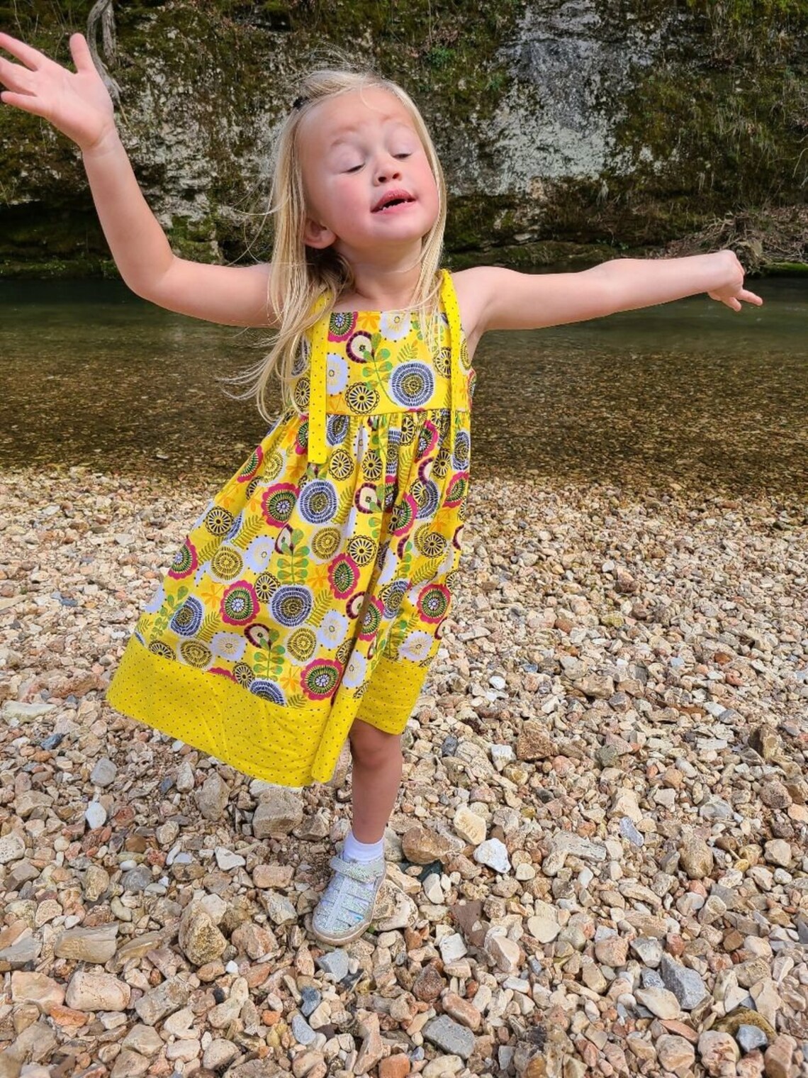 Little Girls Yellow Sundress with Flowers & Polka Dots Toddler Etsy