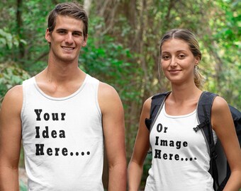 Custom Adult Tank Tops Design with Your Own Logo Image or Text, Personalized Sleeveless Shirts for Men and Women, Customized Unisex Clothing