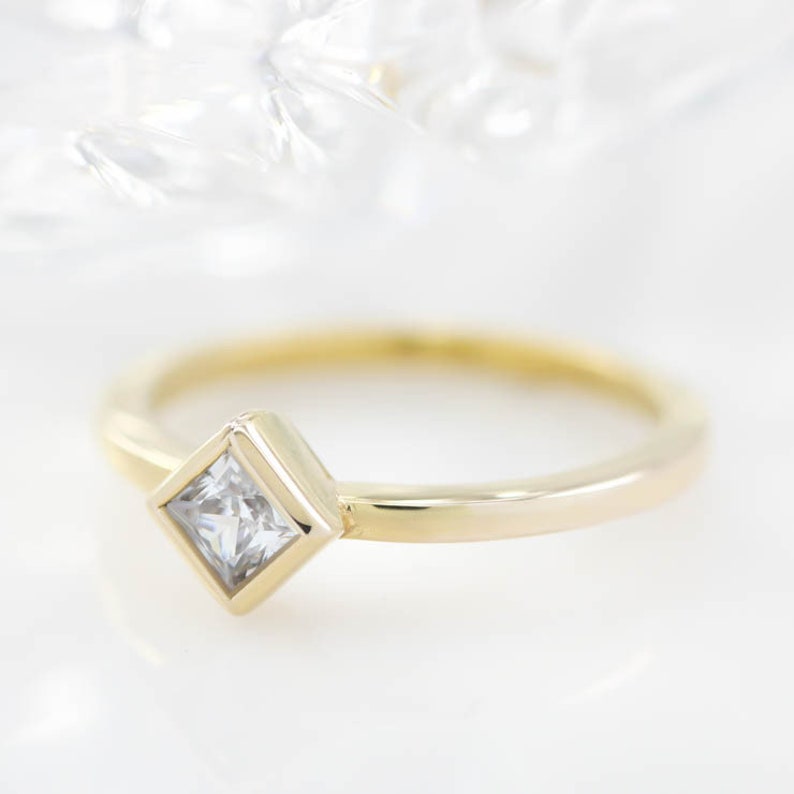 Kite Set Princess Square Cut Diamond Engagement Ring Bezel Set | Etsy