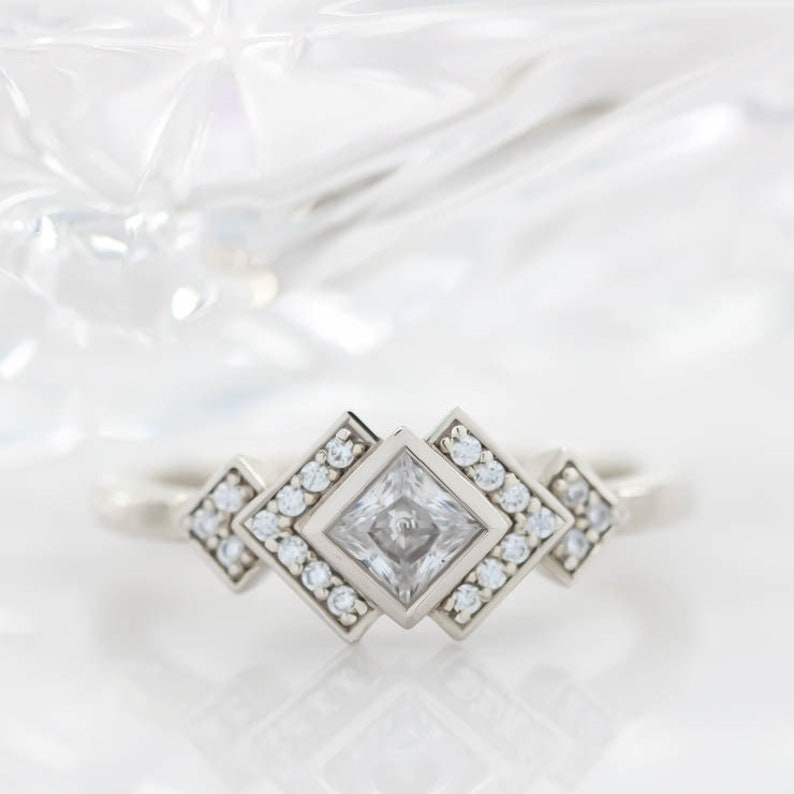Princess Cut Square Engagement Ring Kite Setting Empire Etsy