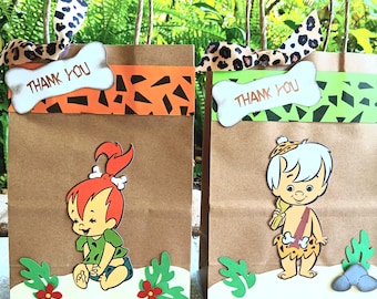 Flintstones favor bags themed party set of 12 . Birthday themed party. Flintstones themed party favor bags.