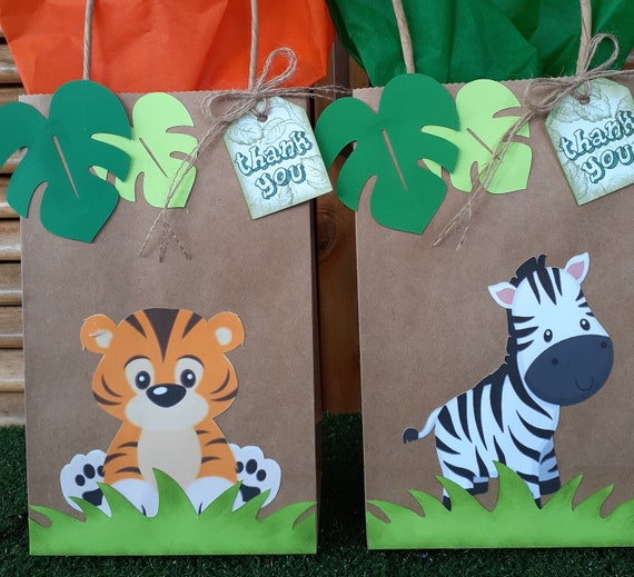 Jungle Paper Bags Fun Animal Party Bag With Stickers Treat Birthday Party  Loot Favour Sweet Tropical Monkey Snake Lion Zebra Elephant Rhino 