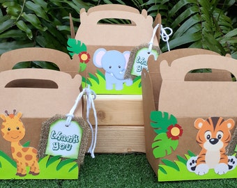 Set of 10 favor boxes to safari themed birthday party. Birthday jungle themed party.  Jungle boy party.