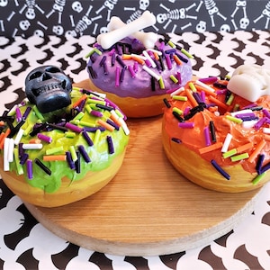 Fake Donuts Halloween Decoration set of 3. Halloween Faux Donuts Tier Tray Decoration. Fake Halloween Food Decoration. Faux Donuts Display.
