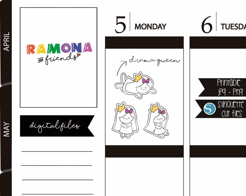 Drama queen stickersPlanner StickersHand drawnRamona and friendsfunny day stickers COD544