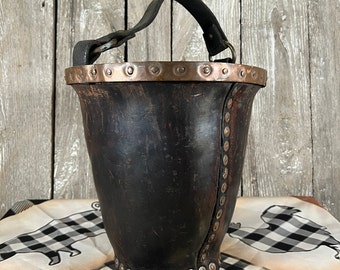 1700s English Leather Fire Bucket with Copper Rivets