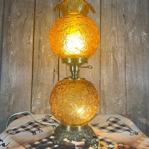 Vintage GWTW Fenton Amber Poppy Glass Lamp with Skeleton Key