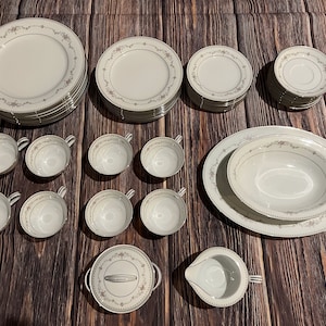 Vintage Noritake Fairmont 6102 Platinum Trim China Service for Eight - 45 Pieces