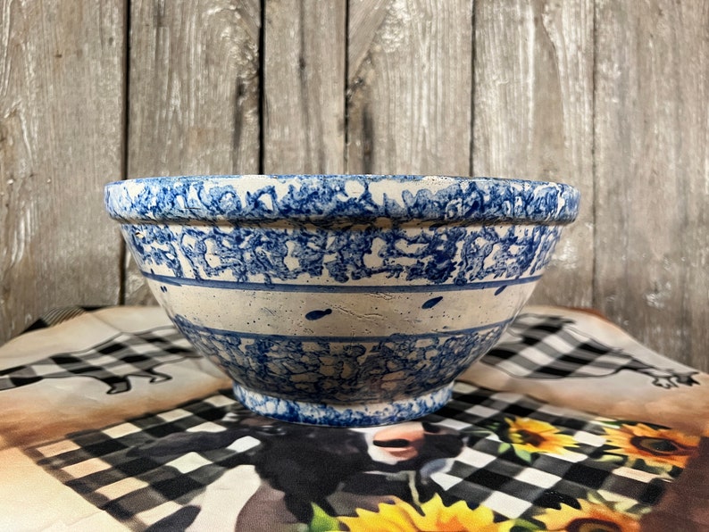 19th Century Large Blue & White Spongeware Bowl Etsy