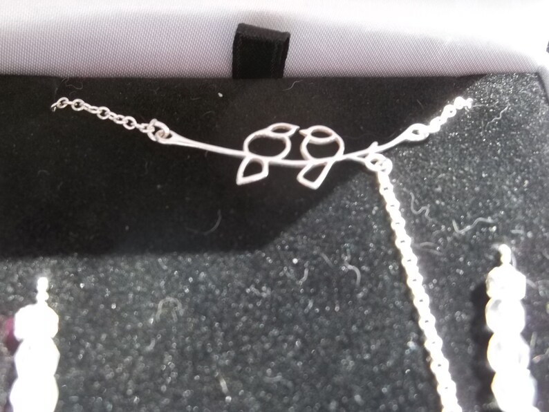Silver and Crystal Love Birds Necklace and Earrings Set.