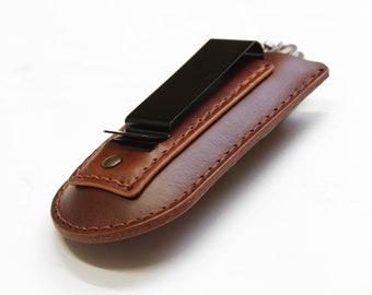 Handmade Leather EDC Belt Organizer with Metal Clip