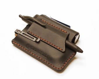 Leather EDC Belt Organizer, Knife/Multitool Pouch, Handmade