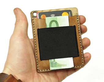 slim leather card wallet with elastic band
