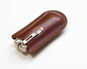 Leather EDC Belt Organizer with Metal Clip, Knife Slip