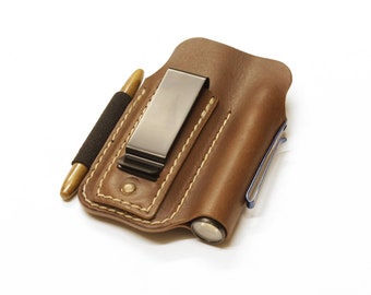 Handmade Leather EDC Belt Organizer with Metal Clip