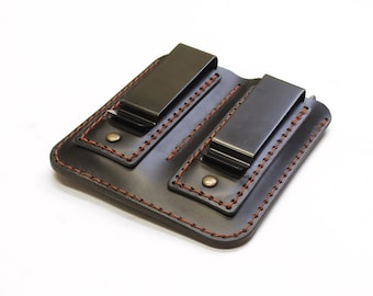 Handmade Leather EDC Belt Organizer, Double Metal Clip