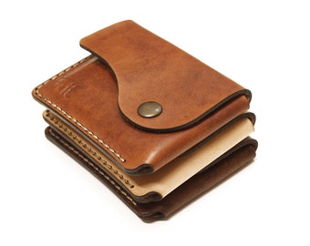 slim card wallet with clasp, leather wallet, card caddy, card wallet, minimalist wallet.