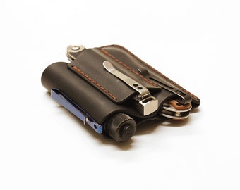 Leather edc pouch, edc organizer for belt with metal belt clip for knife or multitool