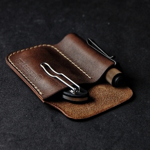 Kaffee braun Leder edc Taschenorganizer, edc Organizer für Messer - Taschenlampe - Stift