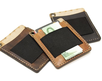 slim leather card wallet with elastic band