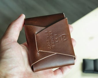 Handmade Stitchless Leather Card Wallet, Minimalist Flap Design