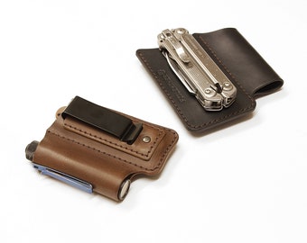 FIT  "duo" leather edc organizer for belt with metal belt clip