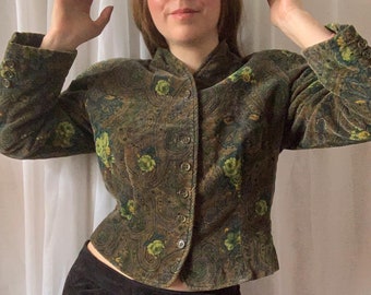 Vintage KENZO Quilted Jacket, 1980s Velvet Blazer Paisley Print, Vintage Boho Jacket