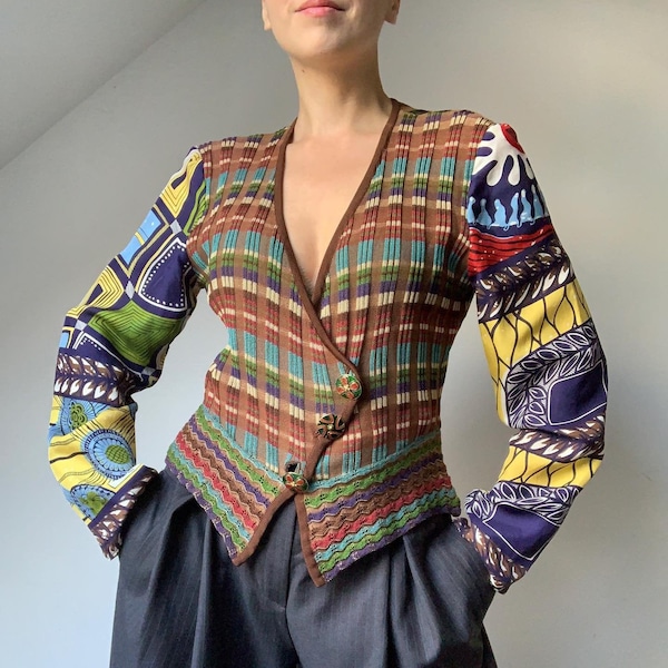 Vintage 80s CHRISTIAN LACROIX Knit and Silk Cardigan