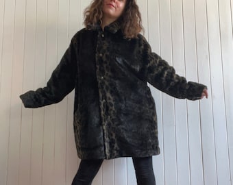 Manteau réversible en fausse fourrure à imprimé léopard vintage des années 80 et 90, veste en fourrure écologique double face résistante à l'eau, taille libre