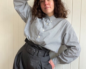90s CACHAREL Chemiserie Cotton Gingham Check Shirt Women Vintage Black White Checked Blouse