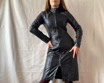 ladies black leather dress