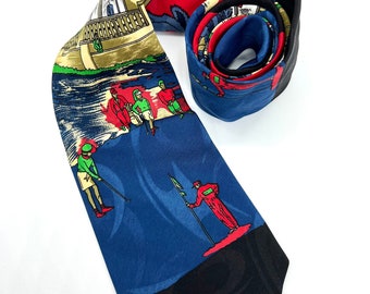 Vintage 90s C&A Novelty Silky Neck Tie GOLF Game Play Print