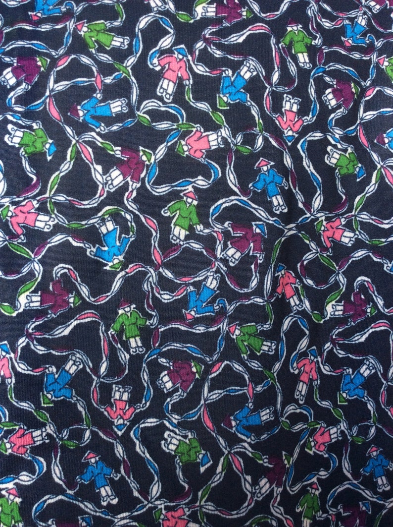 Size Large Novelty Print Vintage 1980\u2019s Dress Pussy Bow China Dance Print