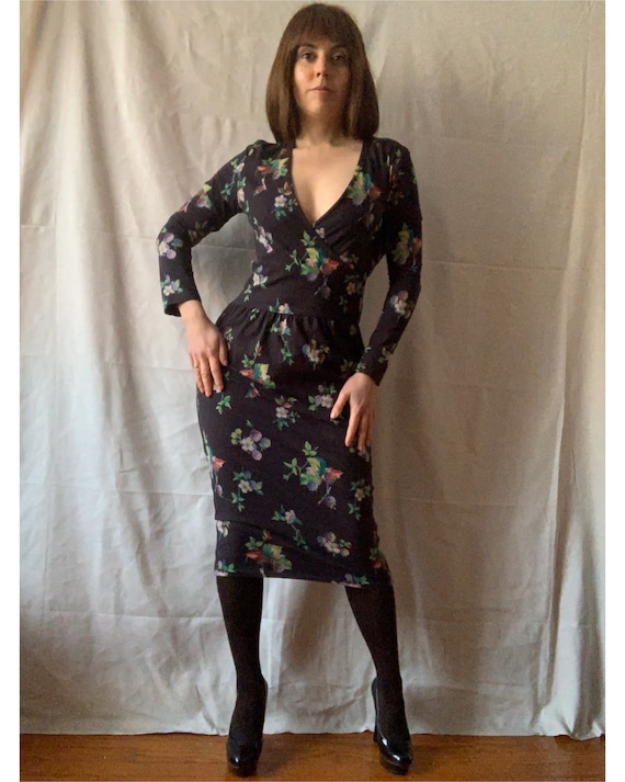 90s KENZO Stretch Cotton Bodycon Dress Floral Ras… - image 8