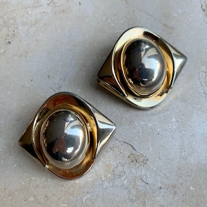 SPACE AGE 60s Statement Metal Ear Clips -  Vintage Modernist  Large Clip Earrings