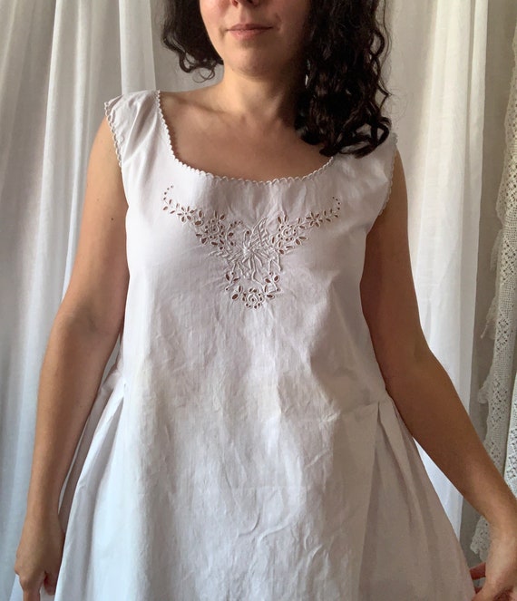 Antique French Cotton Under Dress | Butterfly Emb… - image 5