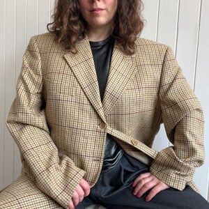 Vintage des années 90 MULBERRY beige pied-de-poule Tweed laine hommes blazer taille grande preppy décontracté à carreaux veste de costume image 3