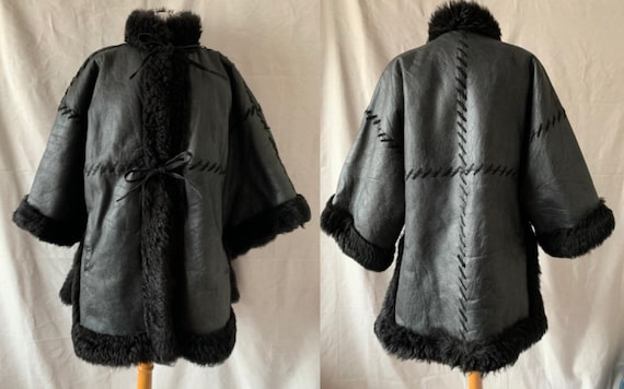 1980s CHRISTIAN DIOR Black Sheepskin Coat, Vintage