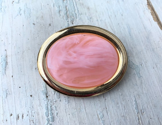 1960s  Oval Pink Plastic Brooch, Framed Brooch - image 1