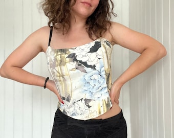 Y2K Floral Stretch Jean Crop Top 90s 2000s Vintage Summer Jeans Top